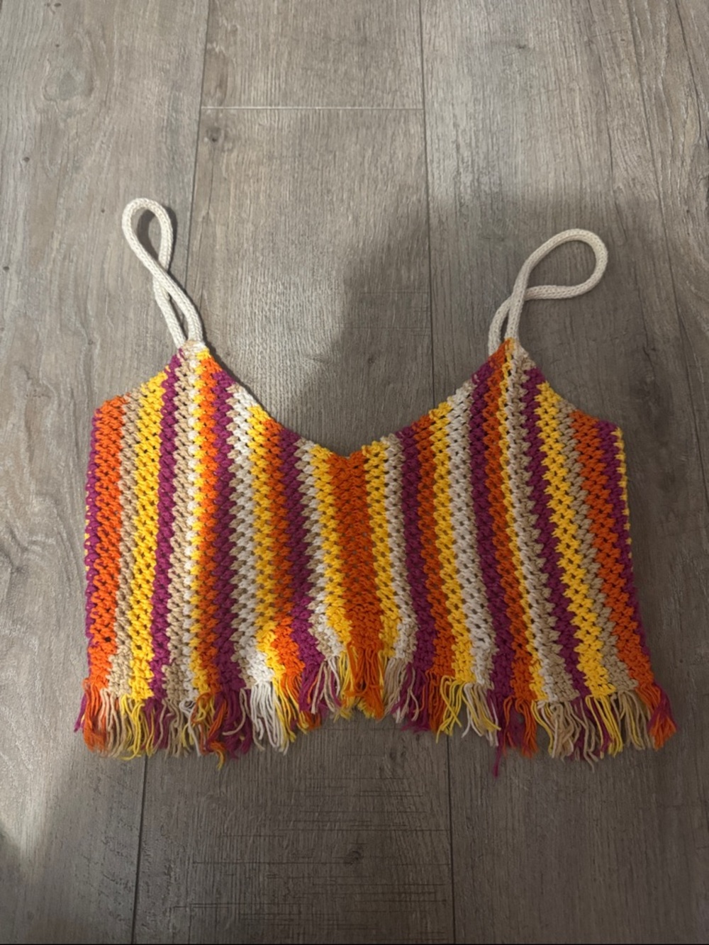 Zara Crochet Fringe Crop Top in Orange, Yellow, Pink, Cream